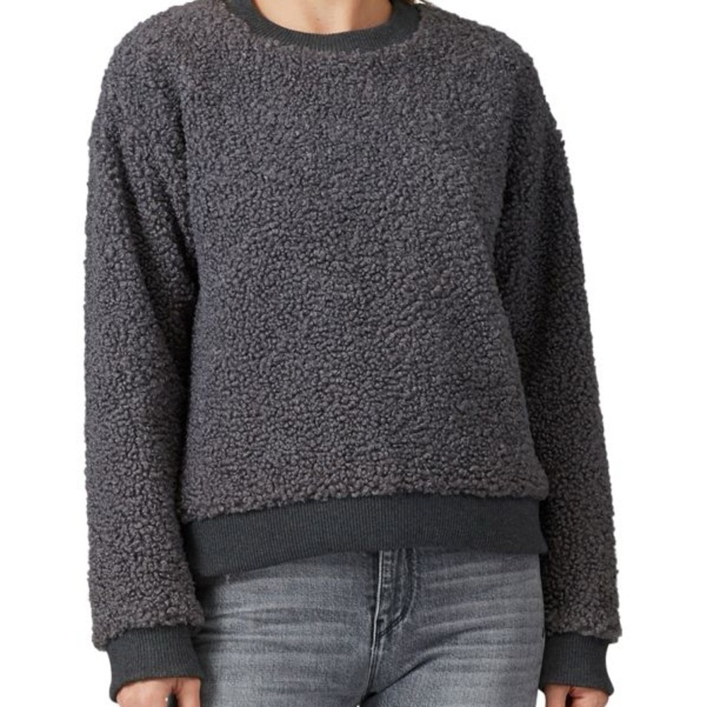 RTA Sherpa Fleece Crewneck Dark Gray Lined Long Sleeve Sweater Oversized M